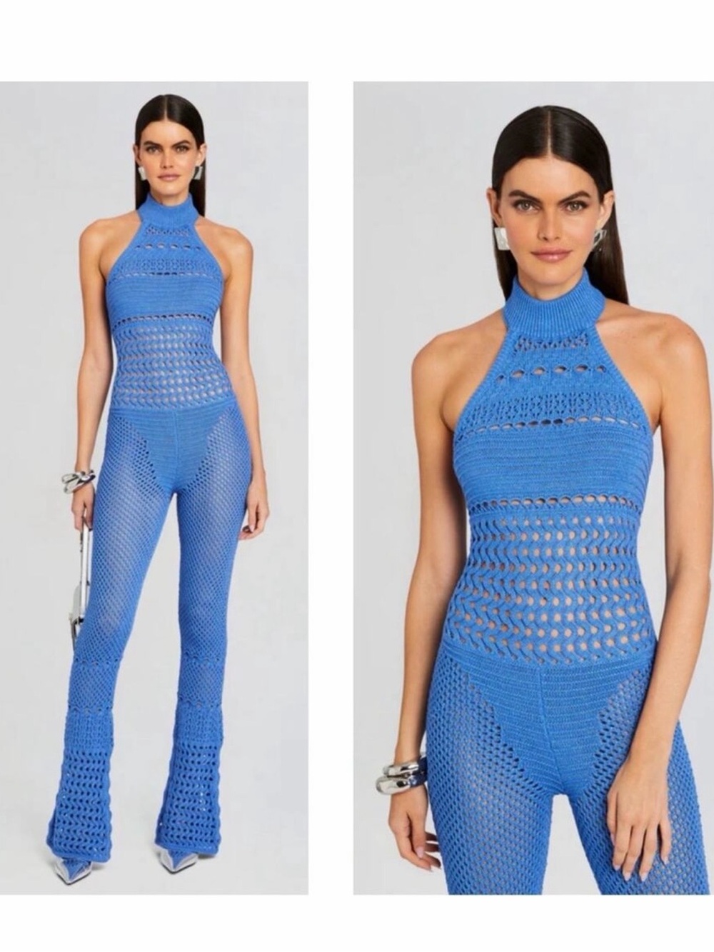 Retrofete Sky Blue Crochet Halter Jumpsuit - Picture 3 of 5